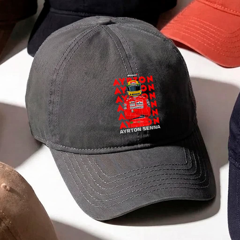 Boné Strapback Ayrton Senna Capacete McLaren F1 Unissex Ajustável Streetwear Preto