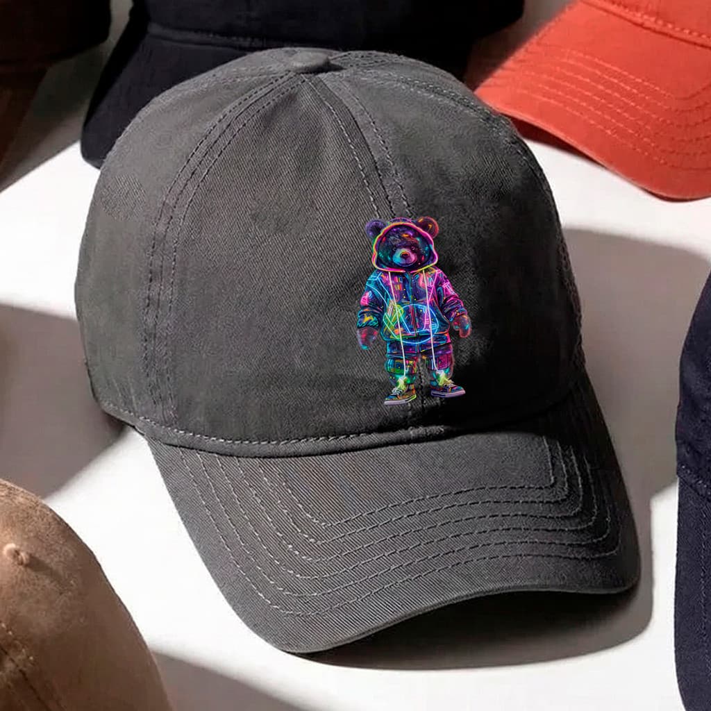Boné Baseball Teddy Bear Neon Led Digital Futurista Unissex Ajustável Streetwear Preto