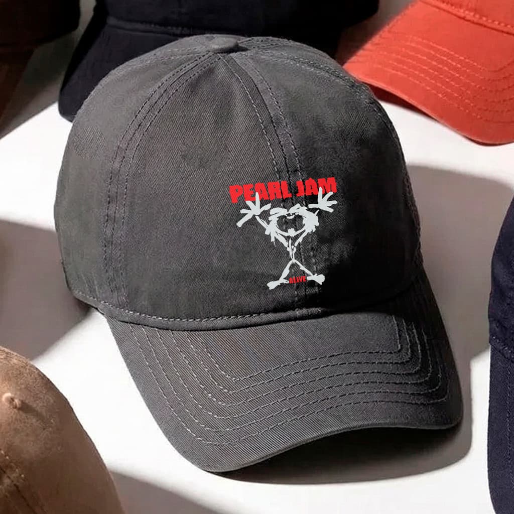 Boné Aba Curva Pearl Jam Stickman Logo Grunge Unissex Ajustável Streetwear Bege