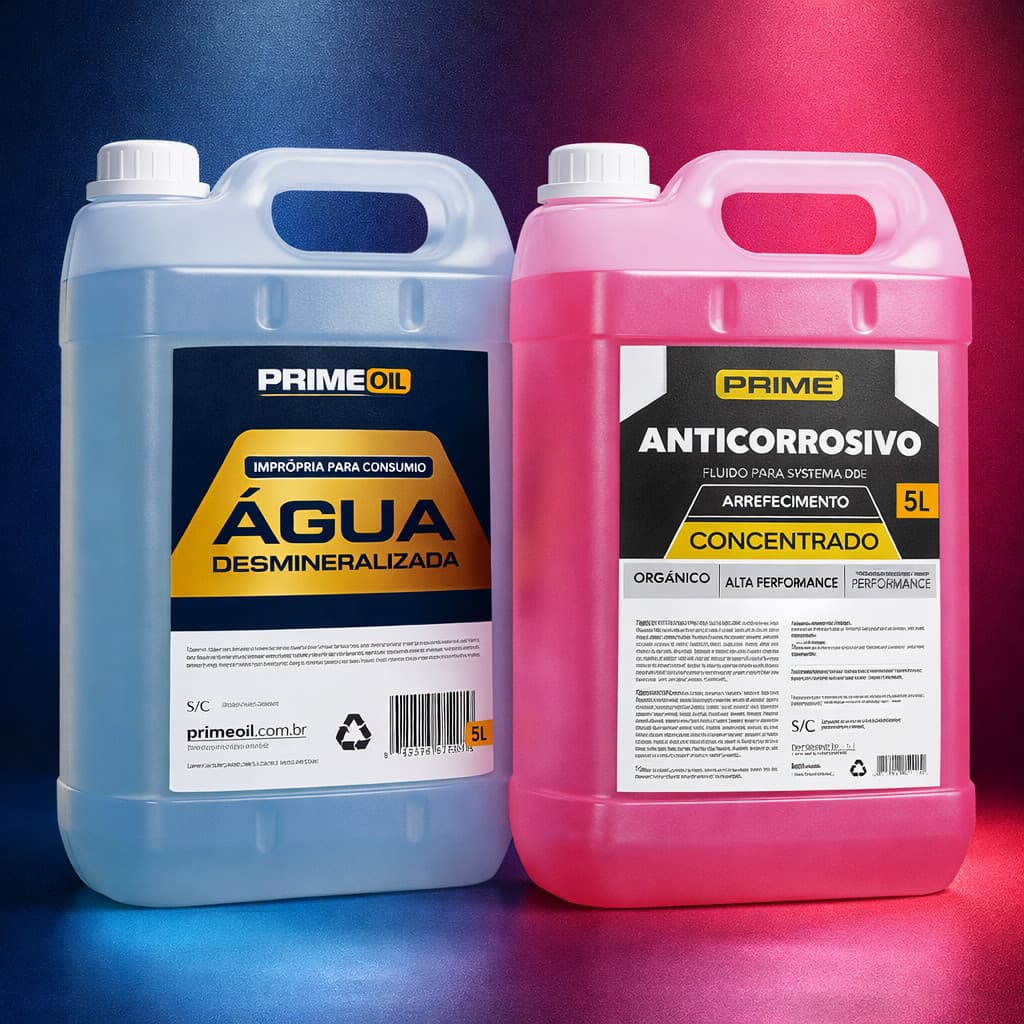 Kit Fluido Aditivo Concentrado Rosa 5L + Água Desmineralizada 5L Arrefecimento Proteção Radiador