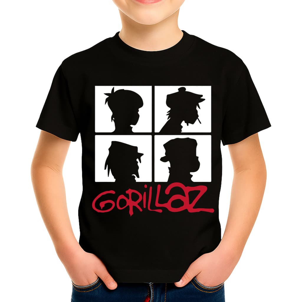 Camiseta Camisa Blusa Infantil Juvenil Para Menino Menina Unissex 100% Algodão Banda Gorillaz Poster Rock HipHop M1