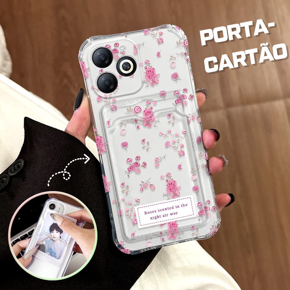 Capinha Com Porta-Cartões Para Infinix Smart 8 Pro HD Plus Hot 40i Capa De Luxo Flor Case KB 6043