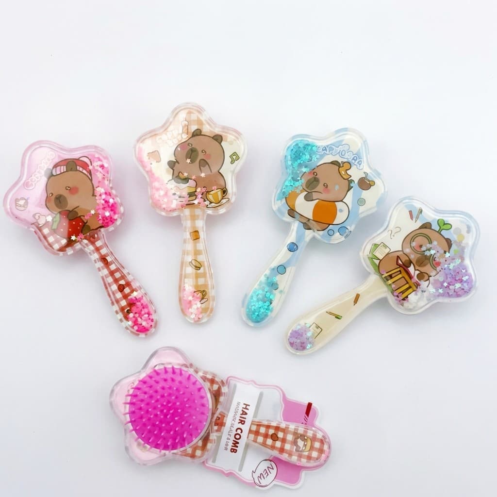 Escova De Cabelo Infantil Com Glitter Líquido Massageadora Antinós Portátil Para Meninas Desenho Fofo Estrela