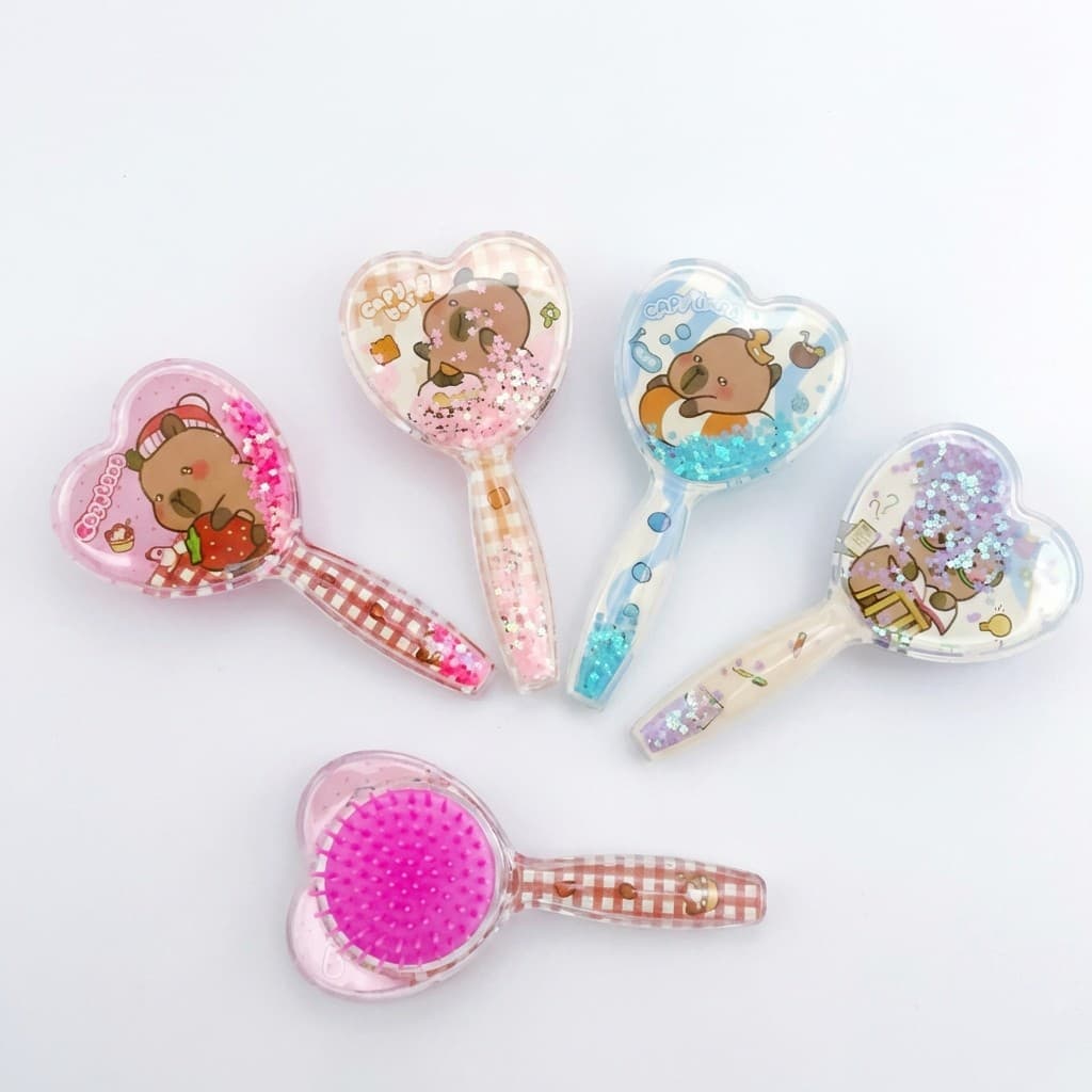 Escova De Cabelo Infantil Com Glitter Líquido Coração Massageadora Portátil Para Meninas