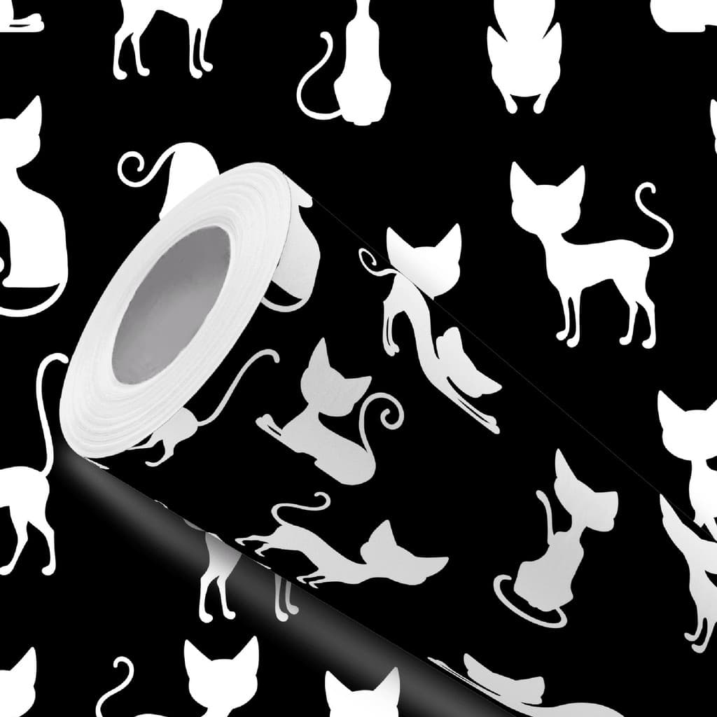 Papel de Parede Adesivo Resistente Fundo Preto Gatos Brancos Fácil Aplicação