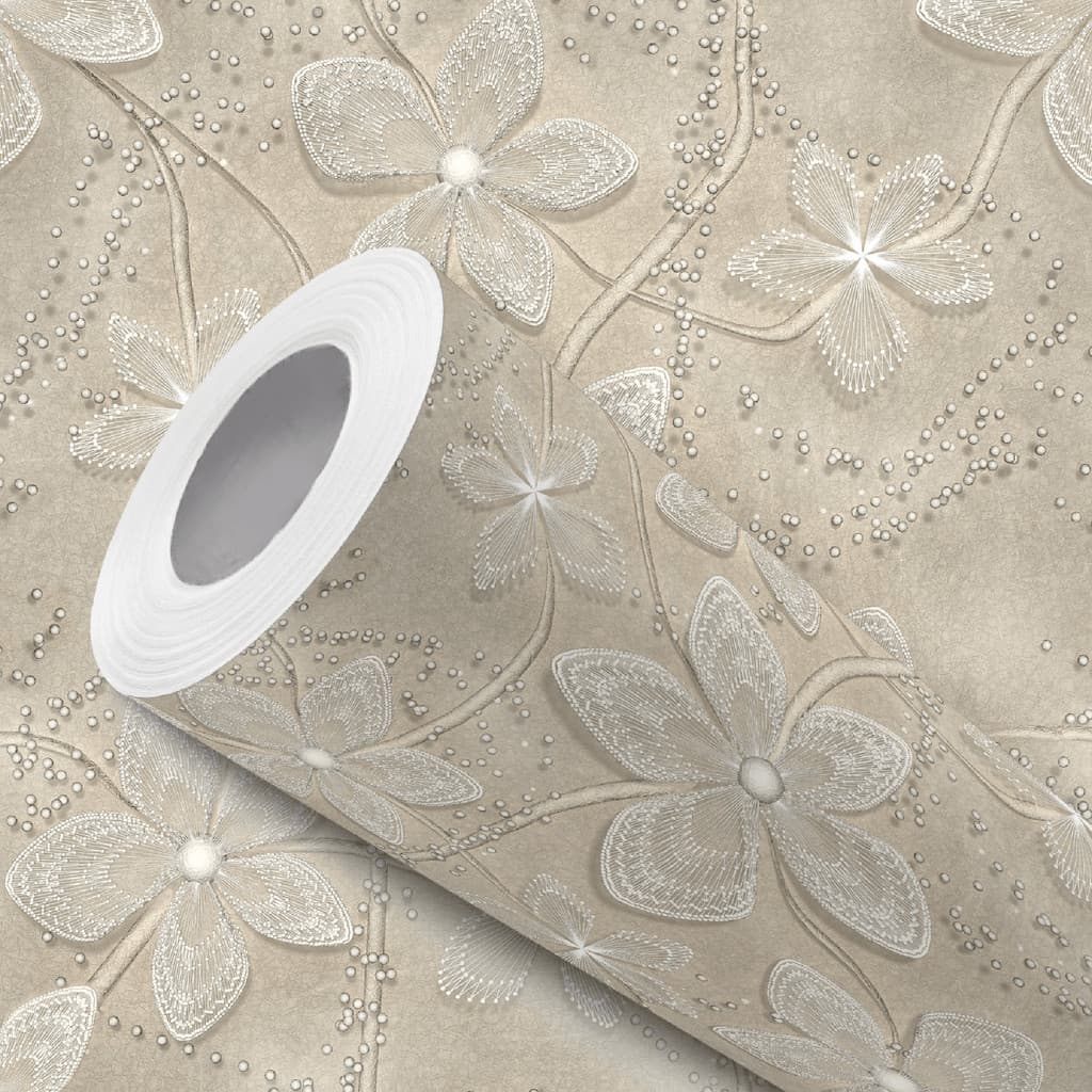 Papel de Parede Adesivo Resistente Nude Efeito Flores de Renda Fácil Aplicação