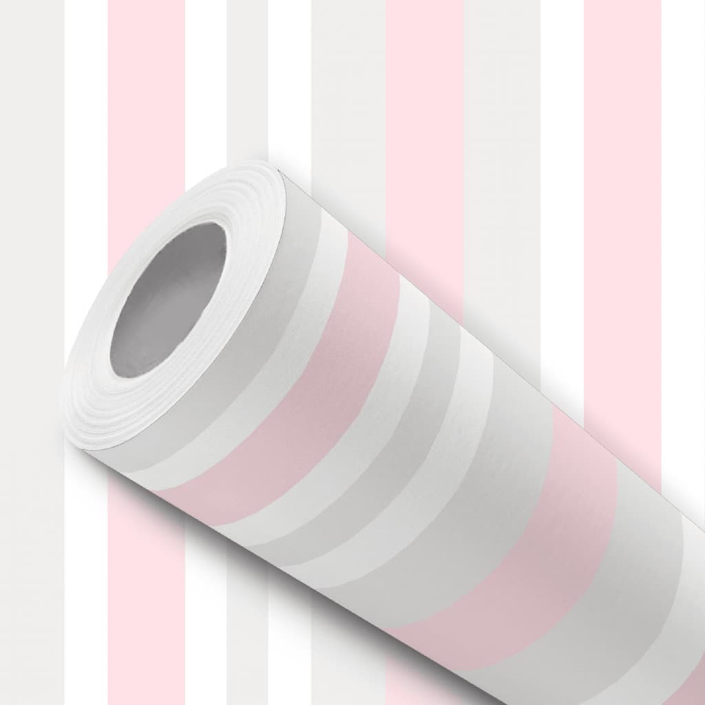 Papel de Parede Vinílico Resistente Listrado Rosa Branco Cinza Fácil de Aplicar