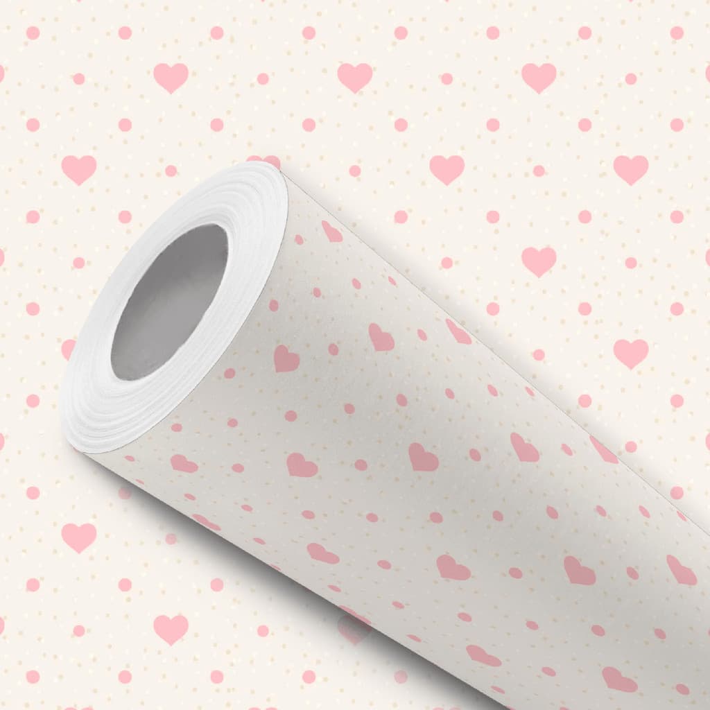 Papel de Parede Vinílico Resistente Bege Nude Corações Rosa Fácil de Aplicar
