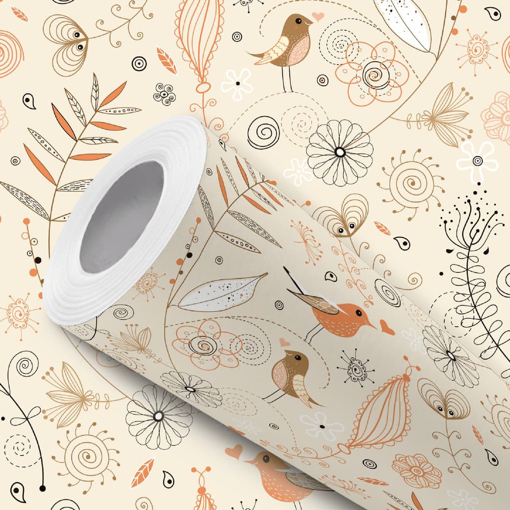 Papel de Parede Vinílico Resistente Laranja Pássaro Flor Bege Fácil de Aplicar