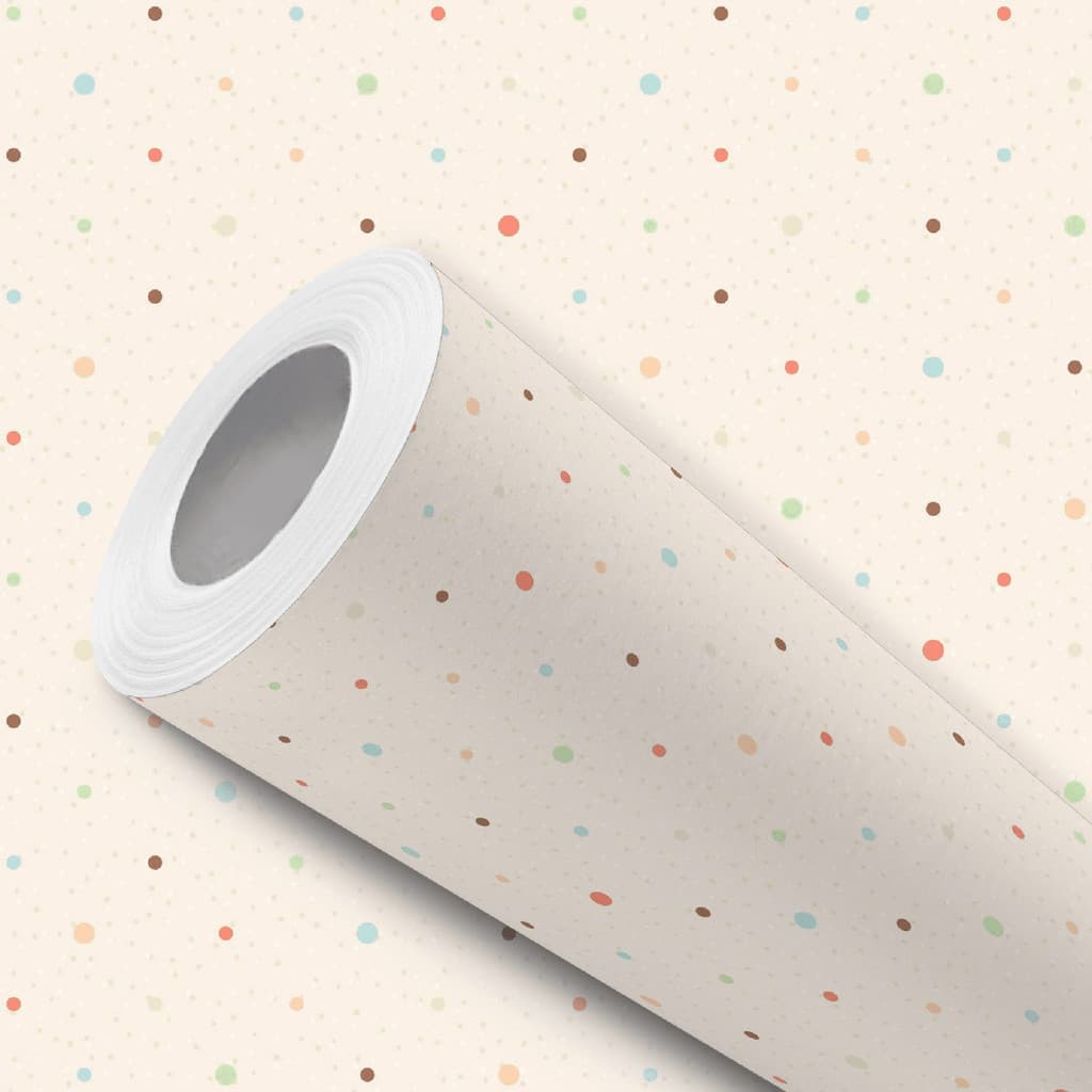 Papel de Parede Vinílico Resistente Bege Poá Bolinha Colorida Fácil de Aplicar