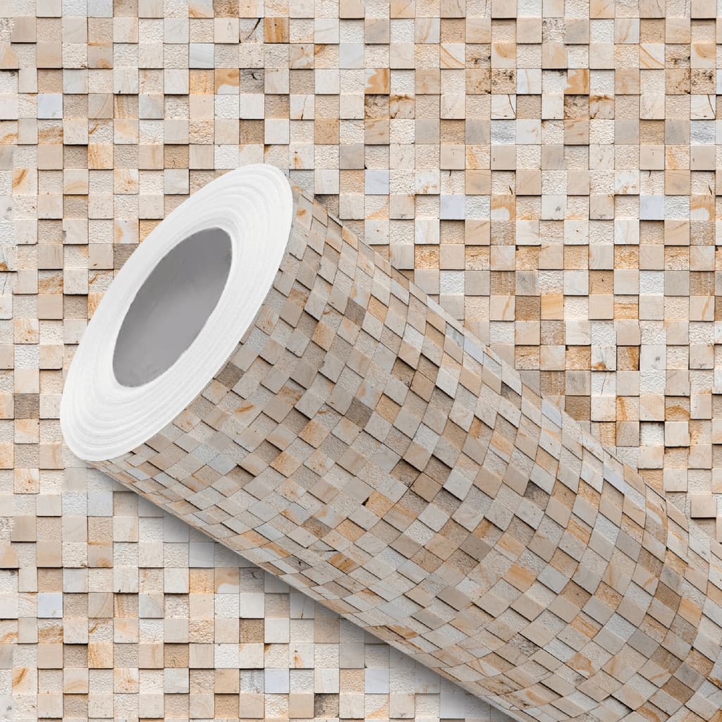Papel de Parede Vinílico Resistente Pastilha Efeito Pedra Bege Fácil de Aplicar