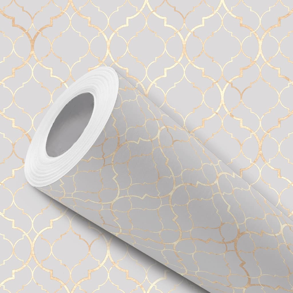 Papel de Parede Vinílico Resistente Cinza Provençal Dourado Fácil de Aplicar