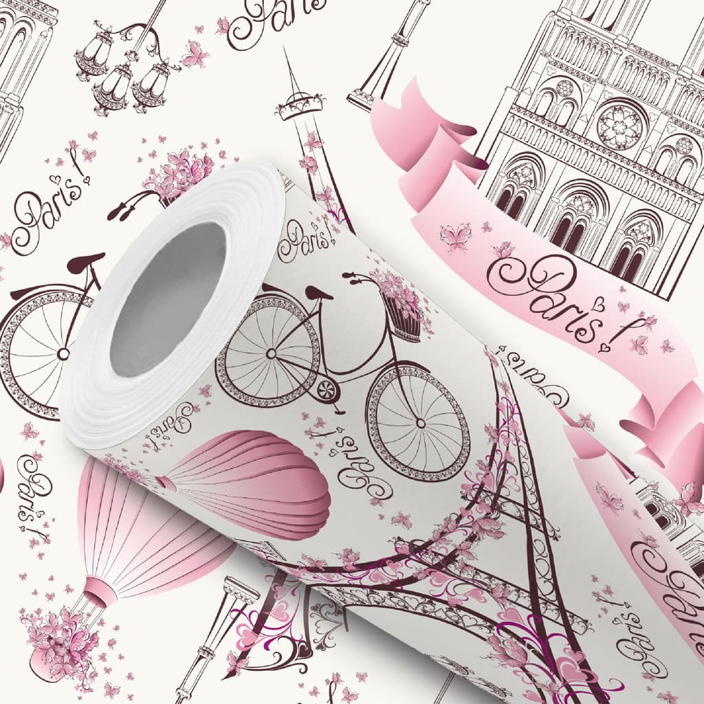 Papel de Parede Vinílico Adesivo Rosa Torre Eiffel Paris Fácil de Aplicar