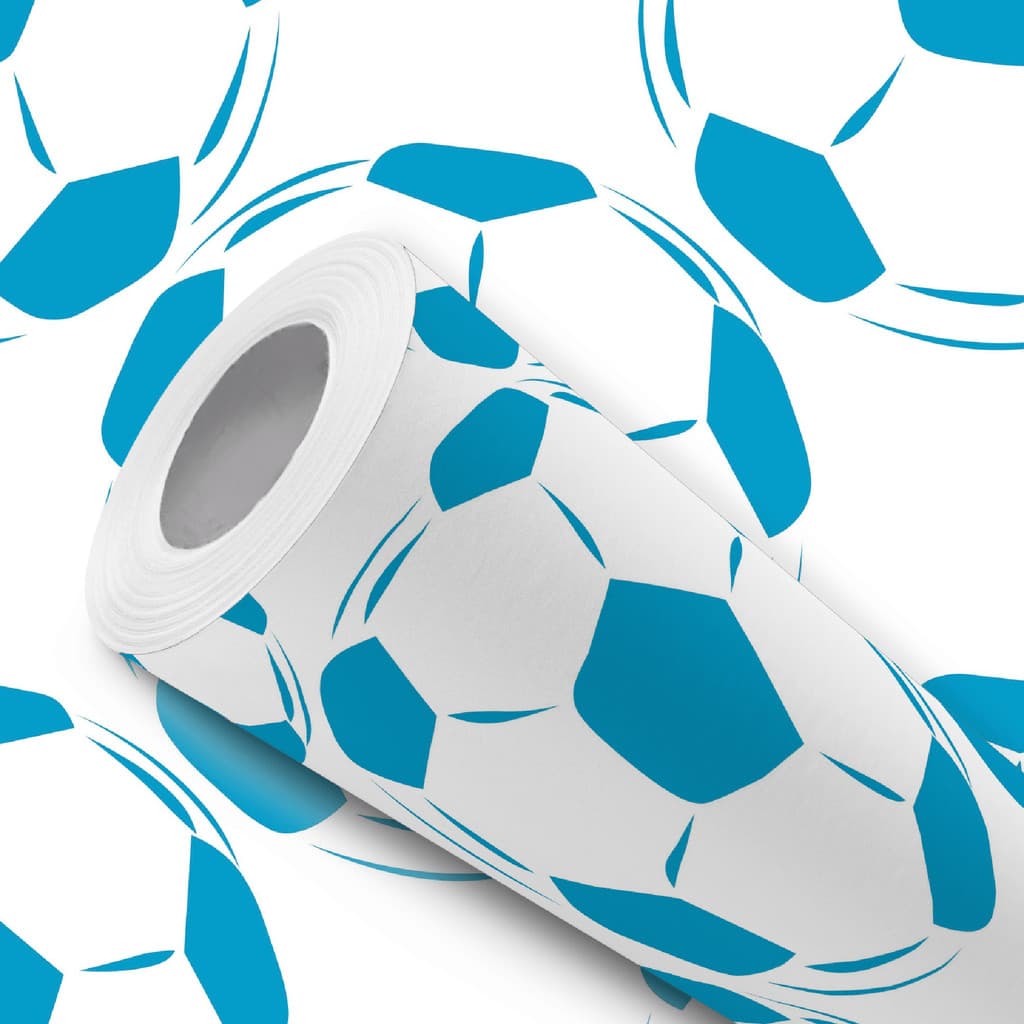 Papel de Parede Vinílico Resistente Branco Bola De Futebol Azul Fácil de Aplicar