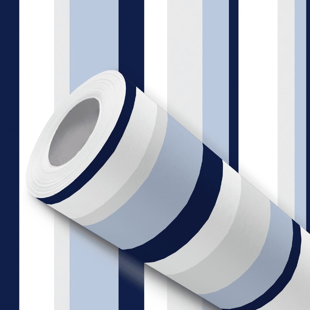 Papel de Parede Vinílico Resistente Listrado Azul e Branco Fácil de Aplicar