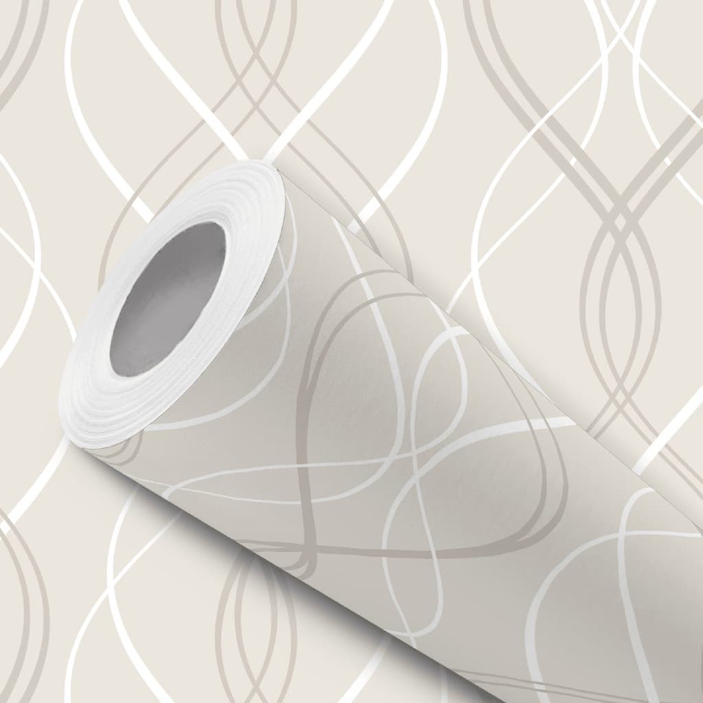 Papel de Parede Vinílico Resistente Linhas Entrelaçadas Bege Fácil de Aplicar