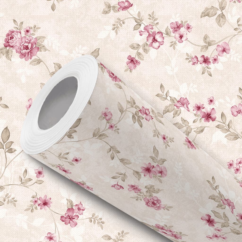 Papel de Parede Vinílico Resistente Rosa Ramos Floral Delicado Fácil de Aplicar