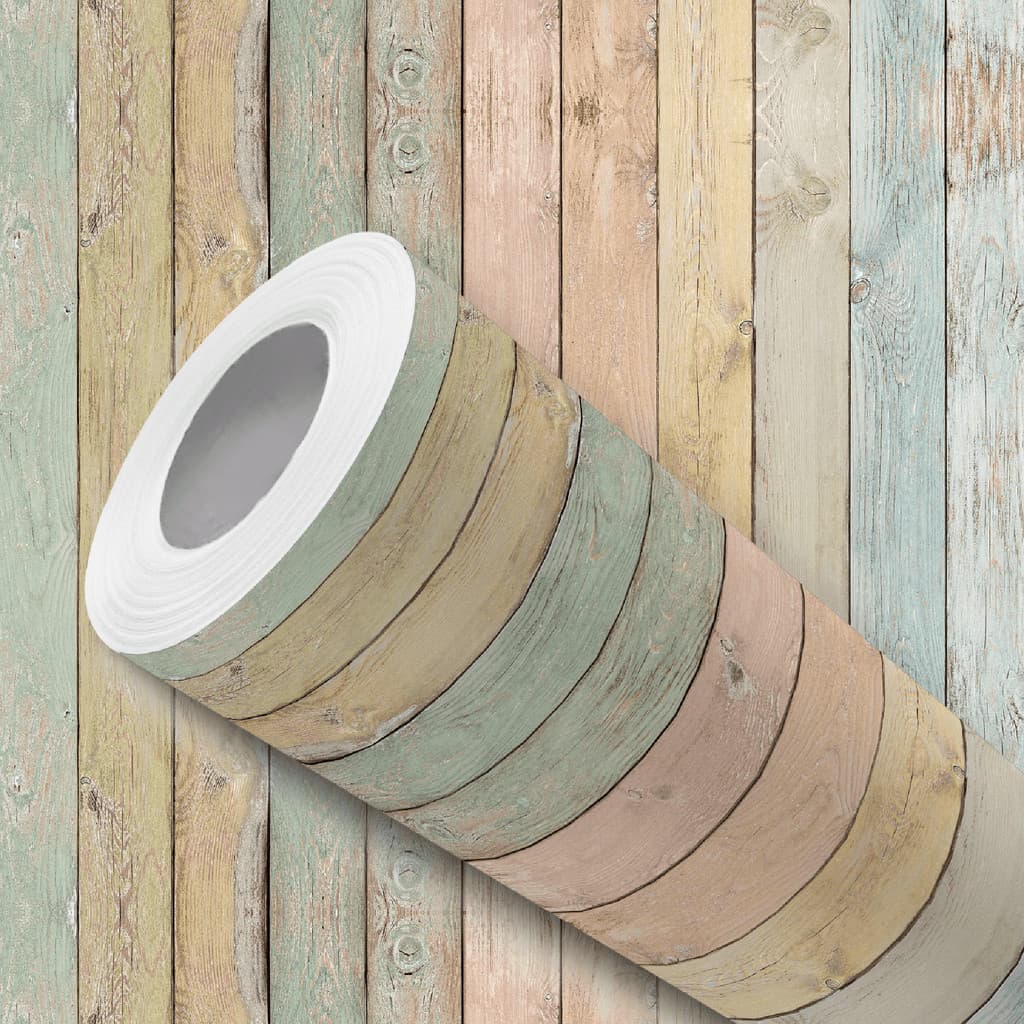 Papel de Parede Vinílico Resistente Ripa de Madeira Colorida Fácil de Aplicar