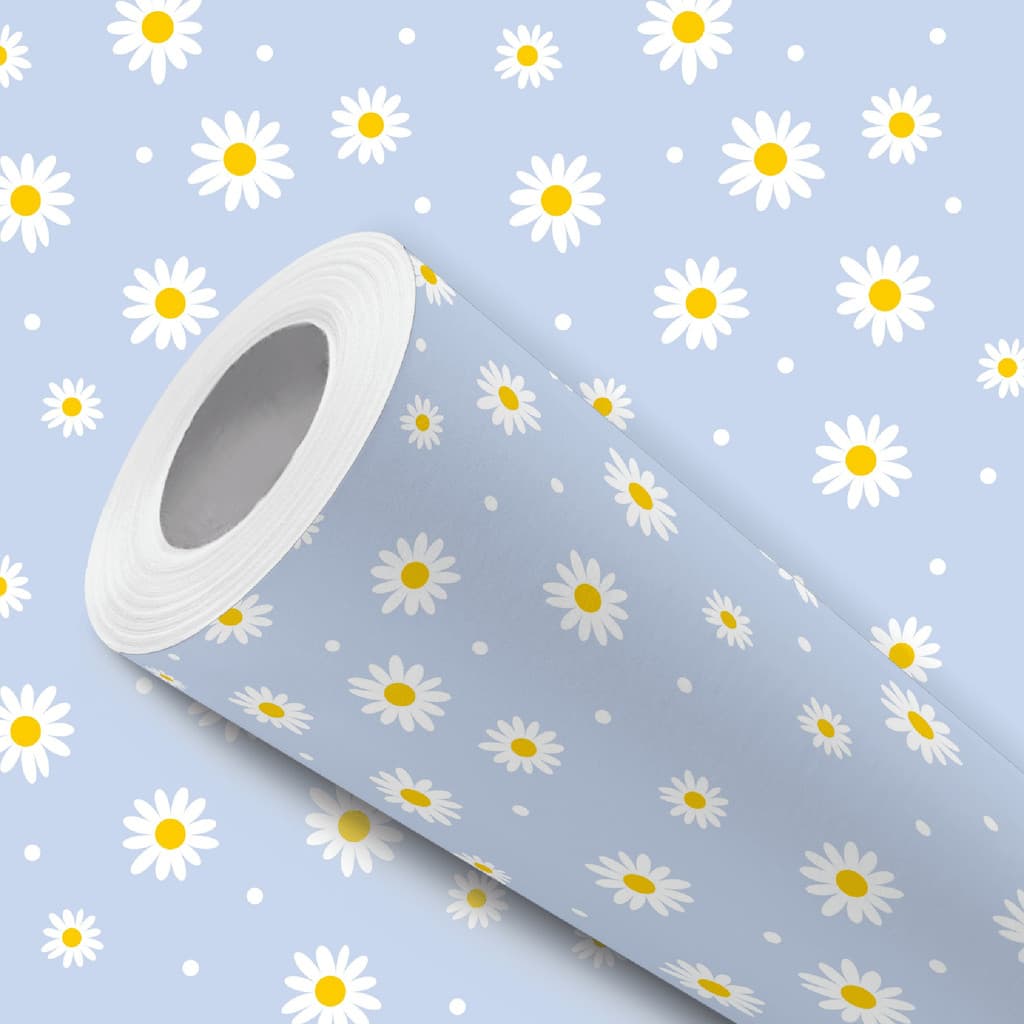 Papel de Parede Vinílico Adesivo Azul Flor Branca Margaridas Fácil de Aplicar