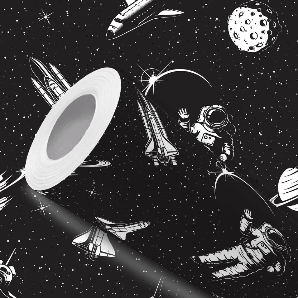 Papel de Parede Vinílico Resistente Preto Astronauta Espaço Fácil de Aplicar