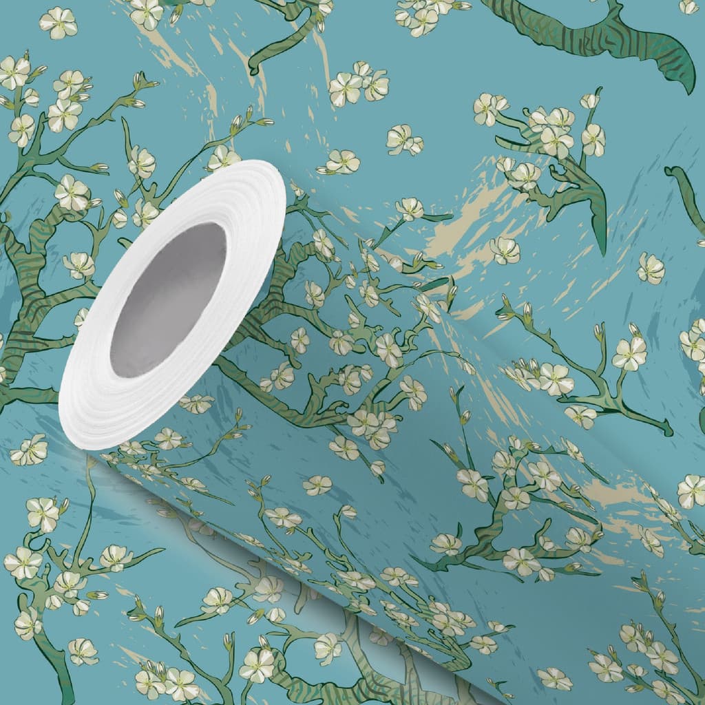 Papel de Parede Vinílico Resistente Azul Amendoeira Van Gogh Fácil de Aplicar