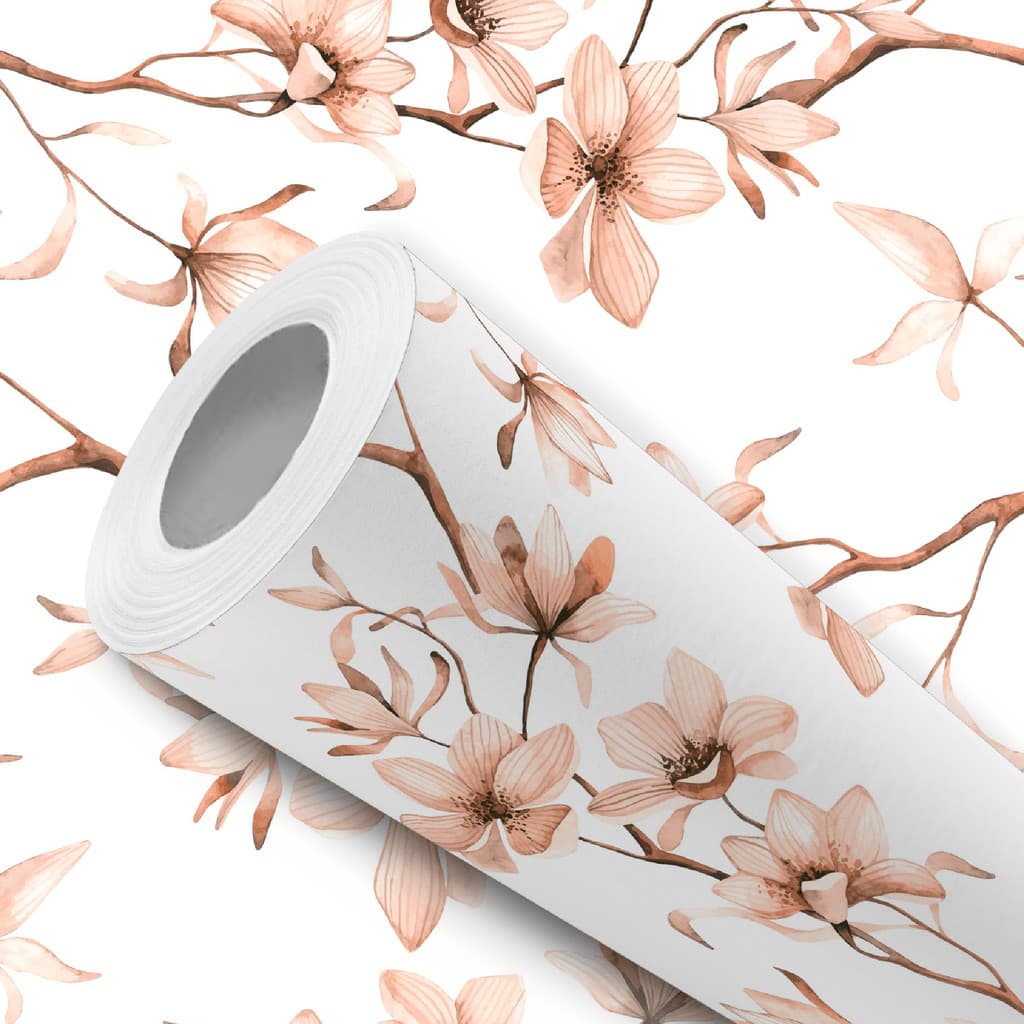 Papel de Parede Vinílico Resistente Amendoeira Floral Laranja Fácil de Aplicar