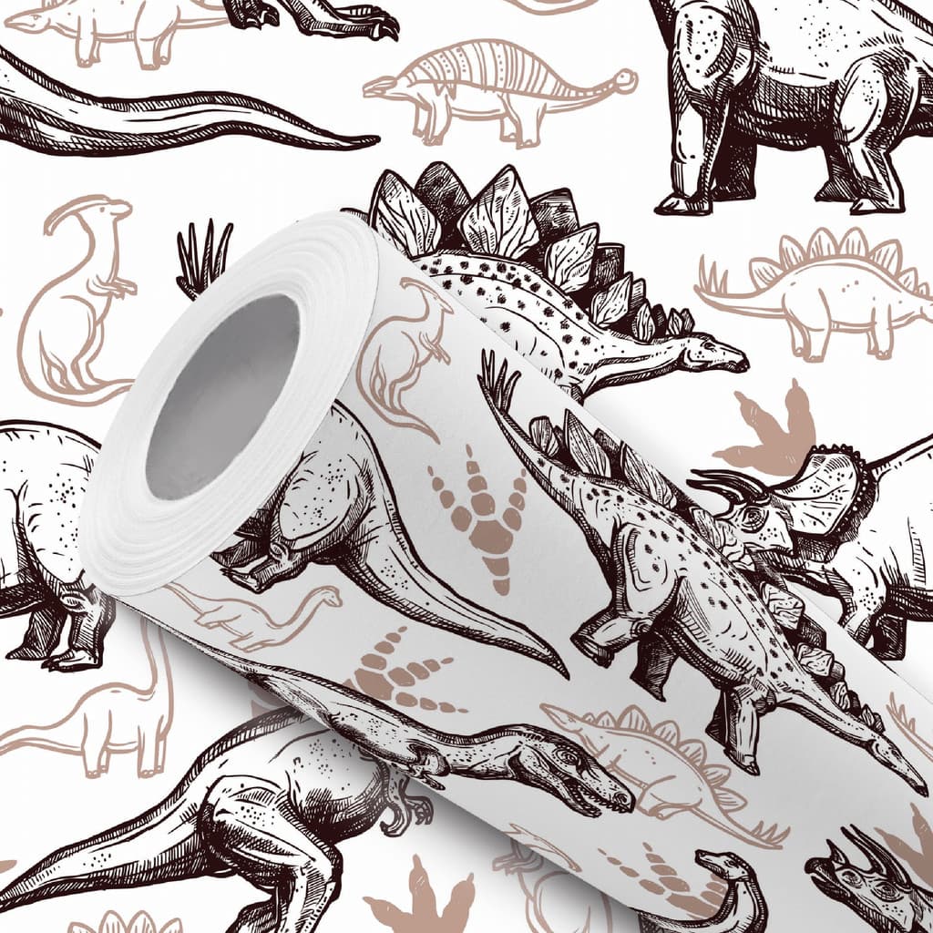 Papel de Parede Vinílico Resistente Dinossauro Preto e Marrom Fácil de Aplicar