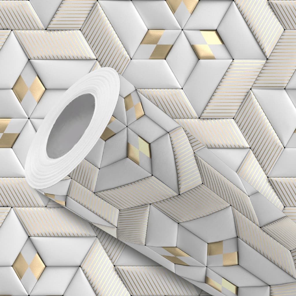 Papel de Parede Vinílico Resistente Geométrico Detalhe Dourado Fácil de Aplicar