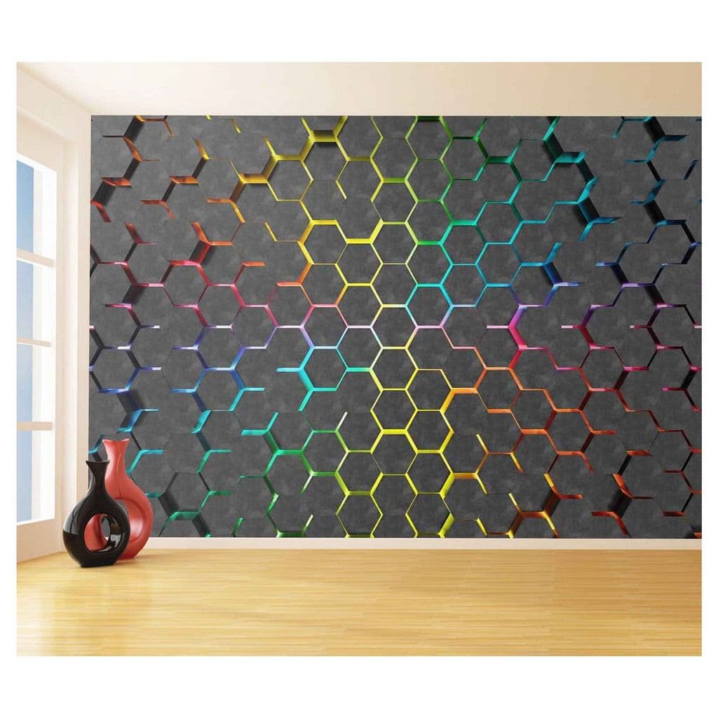 Papel de parede Adesivo gamer colmeia hexágonos RGB Colorido m² várias medidasTXT 265