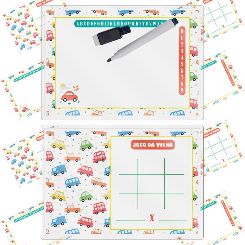 Kit 10 Lousa Mágica Tema Carrinhos Lembrancinha Festa De Aniversario Caneta + Apagador