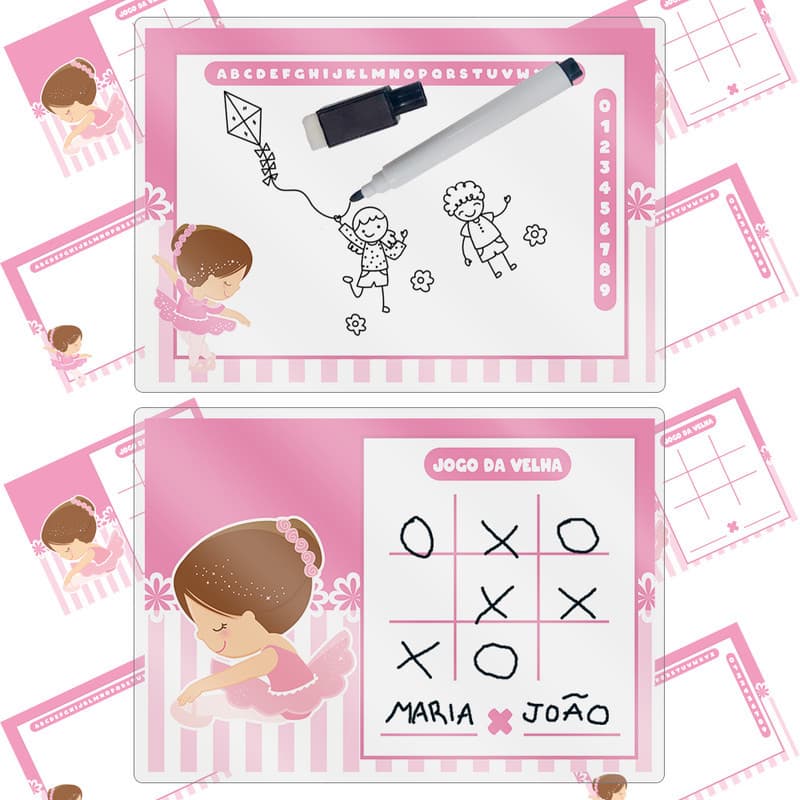 Kit 10 Lousa Mágica Tema Bailarina Lembrancinha Festa De Aniversario Caneta + Apagador