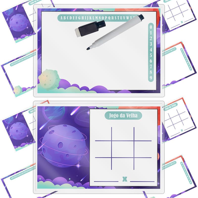 Kit 10 Lousa Mágica Tema Galaxia Lembrancinha Festa De Aniversario Caneta + Apagador