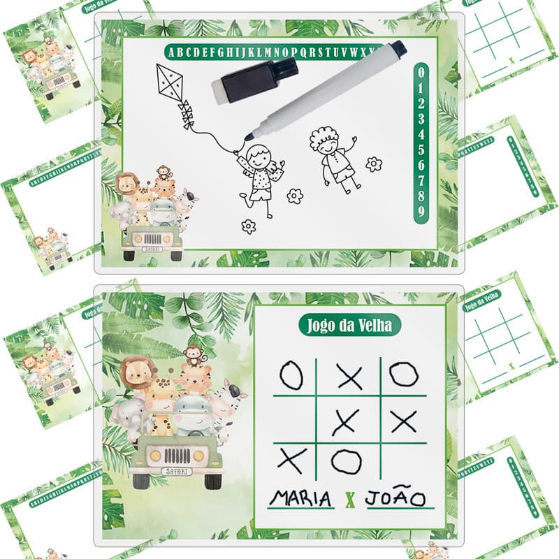 Kit 10 Lousa Mágica Tema Safari Menino Lembrancinha Festa De Aniversario Caneta + Apagador
