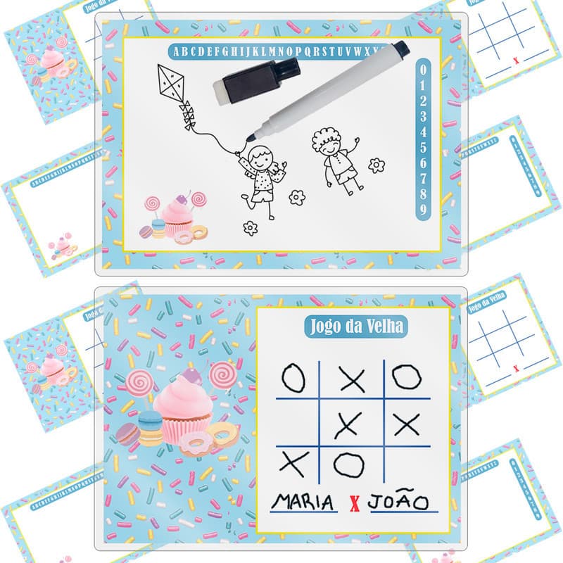 Kit 10 Lousa Mágica Tema Doces Menino Lembrancinha Festa De Aniversario Caneta + Apagador