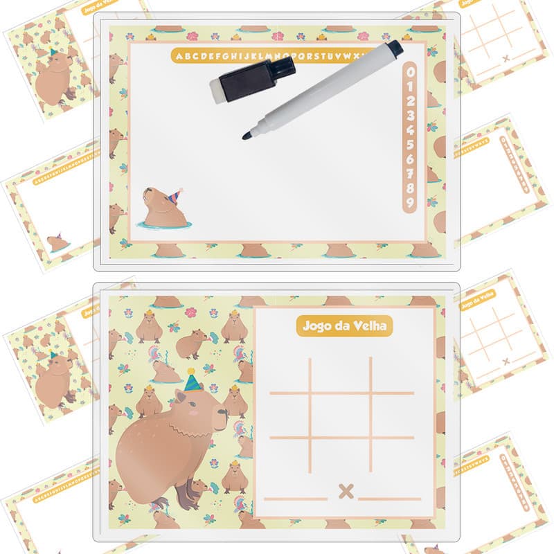 Kit 10 Lousa Mágica Tema Capivara De Chapéu Lembrancinha Festa De Aniversario Caneta + Apagador