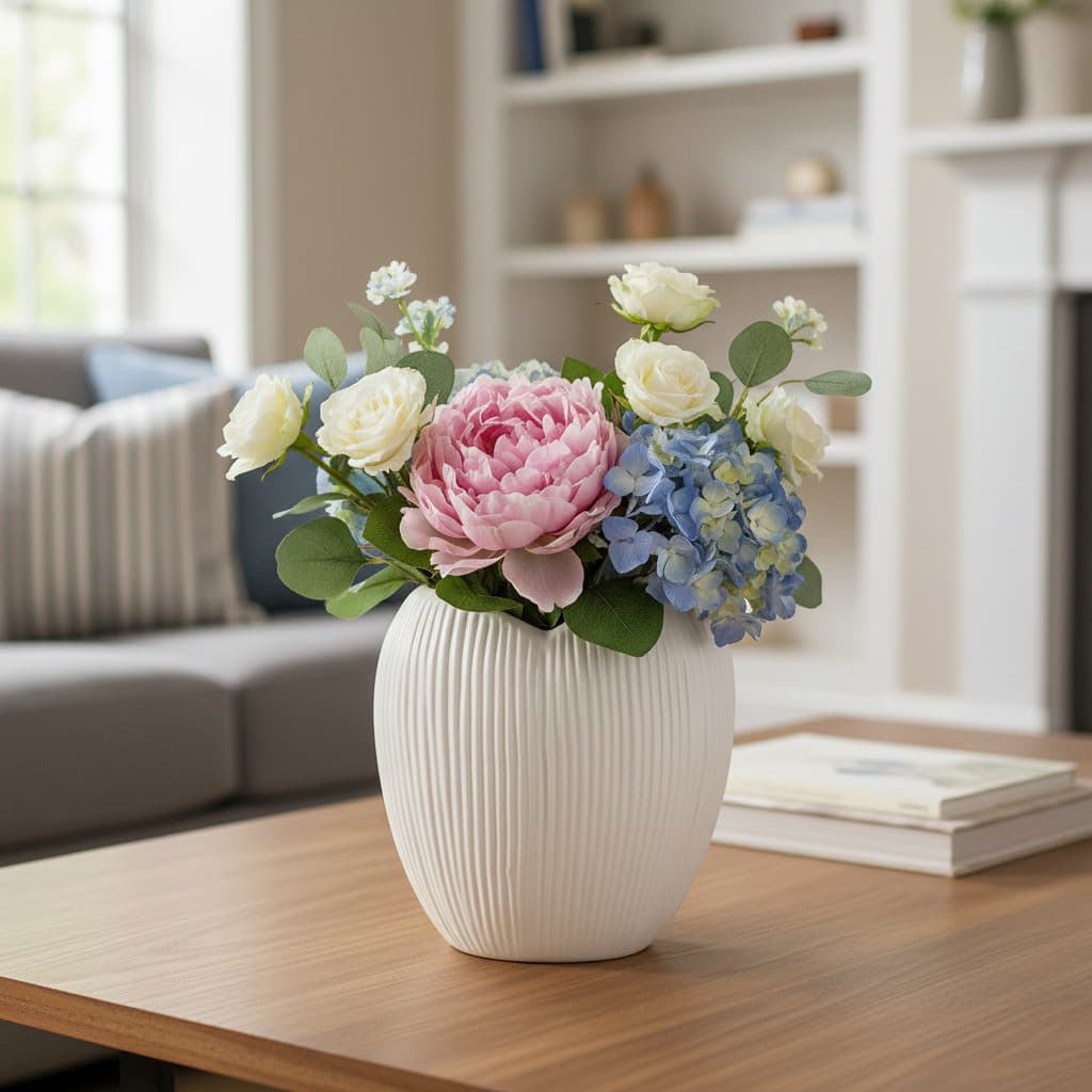Vaso Decorativo De Cerâmica De Coração Canelado De 15cm Branco