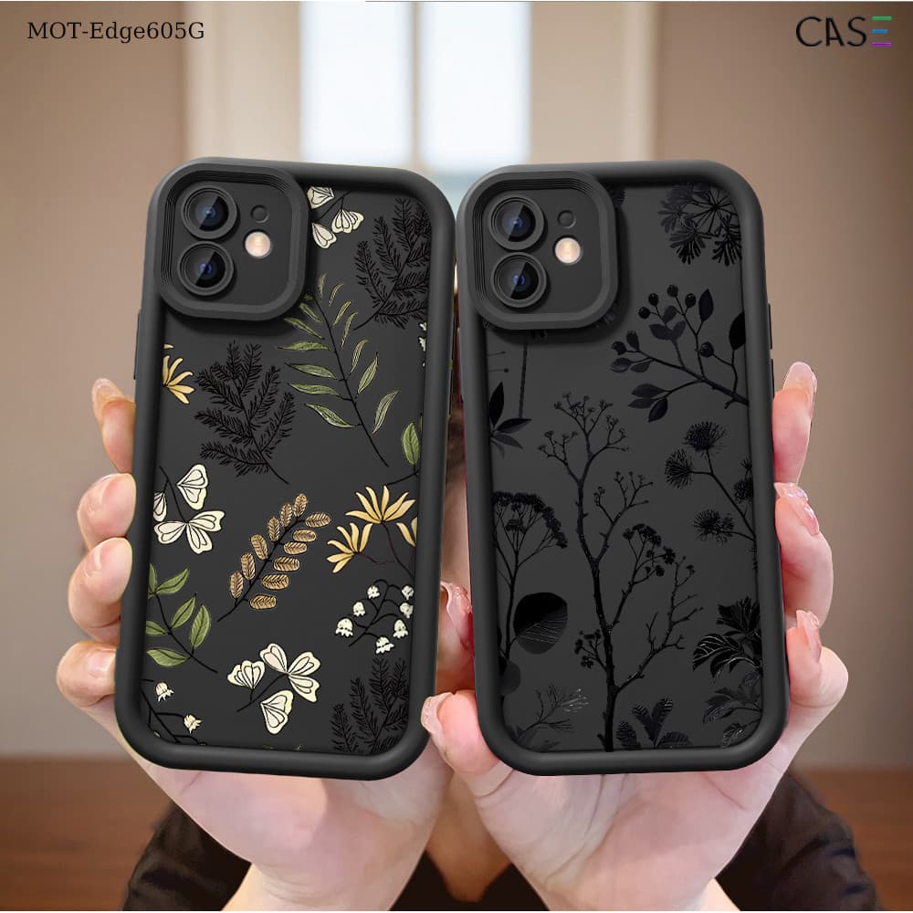 Capinha Flores Preto Para Motorola Moto Edge 60 40 50 Fusion Pro Neo 5GCapa de Silicone Macia Anti-queda Celular TY6991