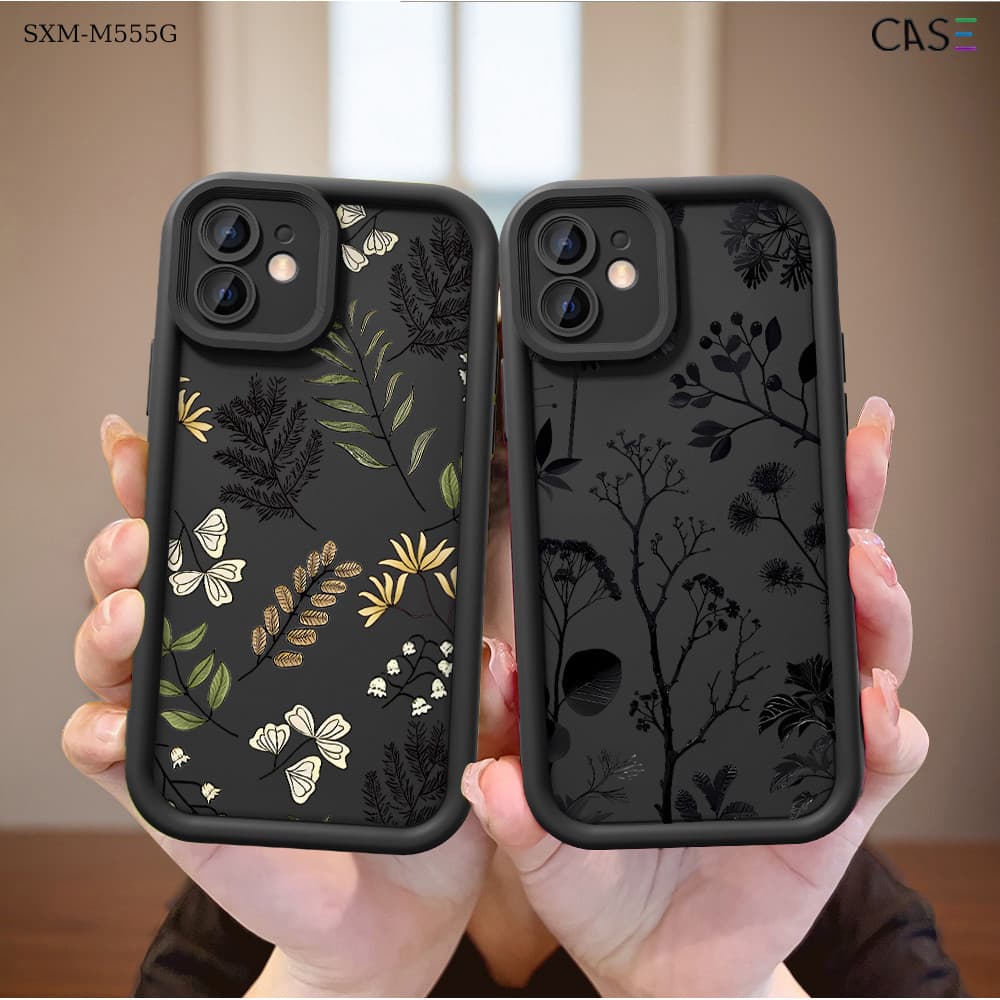 Capinha Flores Preto Para Samsung Galaxy M55 M54 M53 M34 M31 M23 M22 M12 M13 5GCapa de Silicone Anti-queda Case TY6991