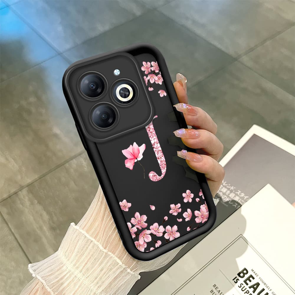 Capinha Flor Para Infinix Smart 8 Pro HD Plus Hot 40i Tecno Spark 20 20C Pop 8 Go 2024 Capa Letra Personalizada Macia