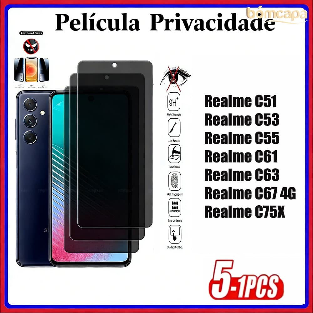 Kit Película Cerâmica Para Realme C61 C55 C67 C53 C63 C51 C75X 4G Películas Privacidade Tela Macia 3D