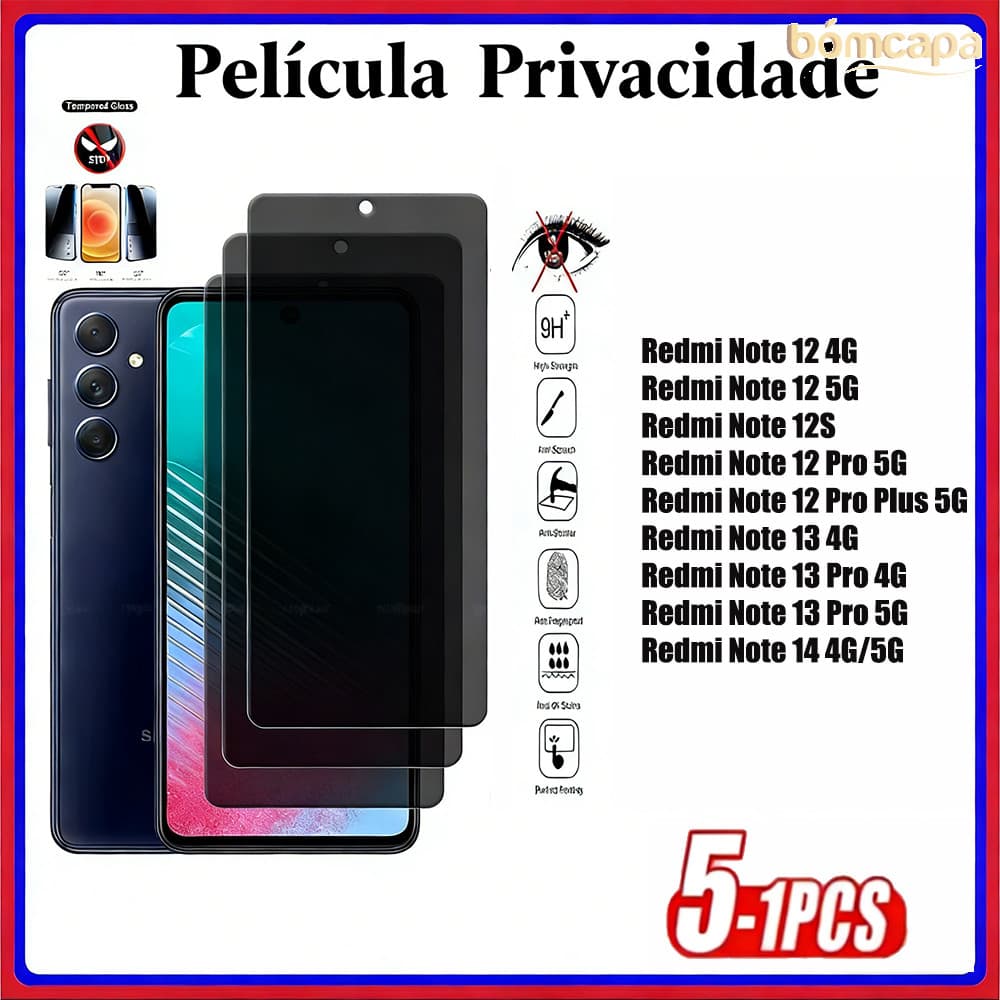 Kit Película Cerâmica Para Xiaomi Redmi Note 14 13 12 12S Pro Plus 4G 5G Películas Privacidade Tela Macia 3D