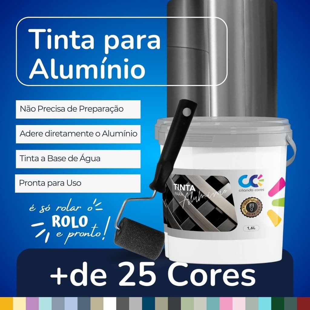 Tinta para Alumínio 1Kg + ROLINHO de 5cm VÁRIAS CORES Alta Aderência Sem Precisar Primer para Portão Porta Grade Metal
