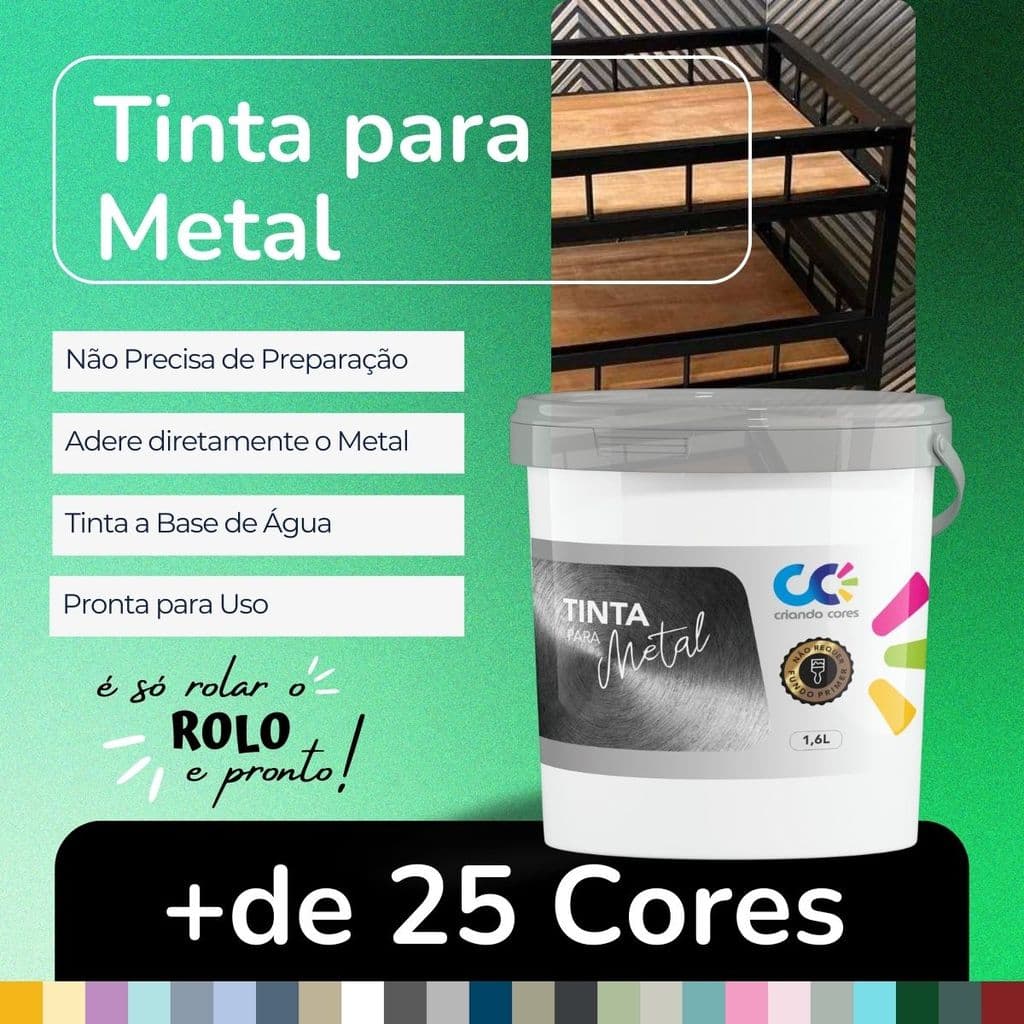Tinta para Metal 1,6Kg VÁRIAS CORES Alta Resistência para Portões Grades Toldos Móveis Portas e Superfícies Metálicas
