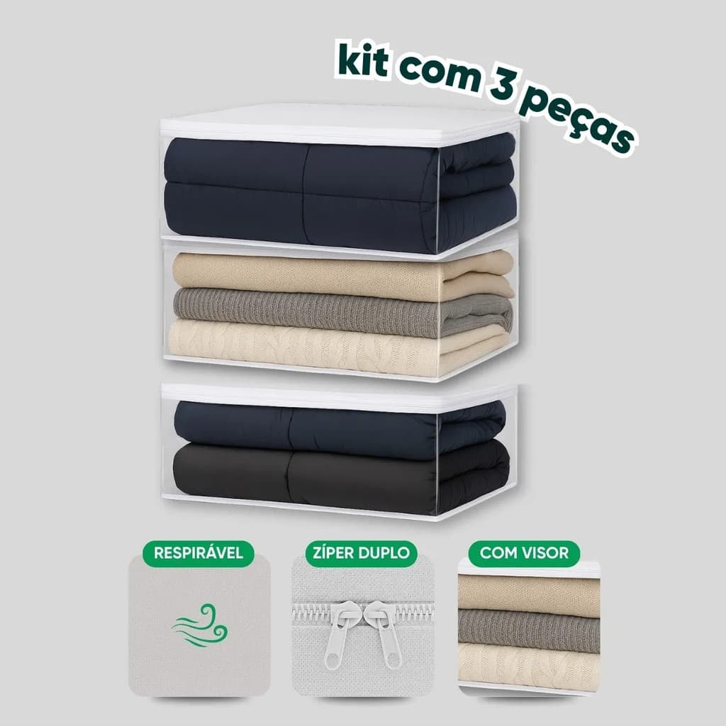 Kit 3 Saco Organizador Edredom Queen Capa Protetora M