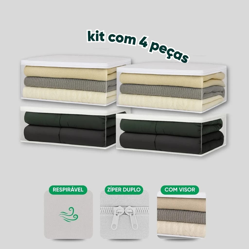 Kit 4 Saco Organizador Edredom Queen Capa Protetora M