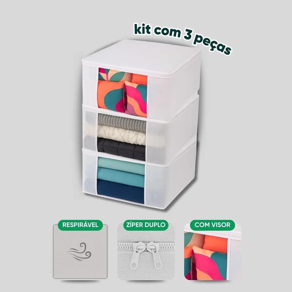 Kit 3 Saco Organizador Edredom Capa Protetora P Anti Mofo