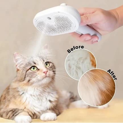 Escova Vapor 3 em 1 para Cães Gatos Coelhos com Spray Pente e Carregamento USB