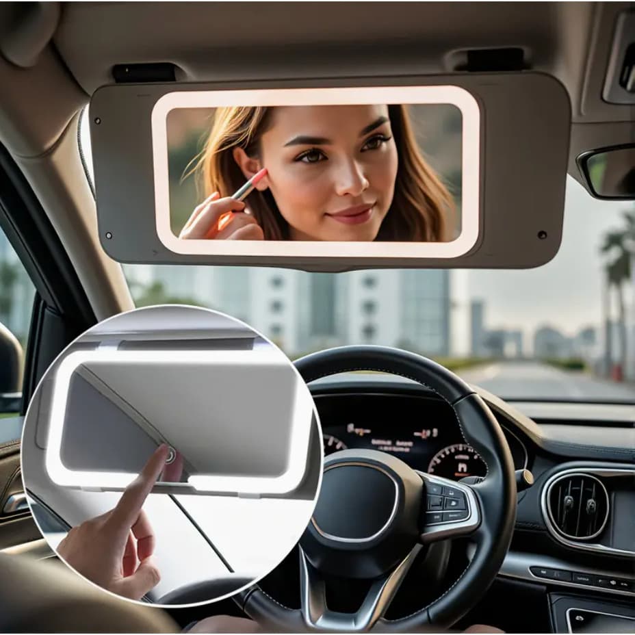 Espelho com led para carro para maquiagem recarregável retrovisor visor com luz 3 tonalidades