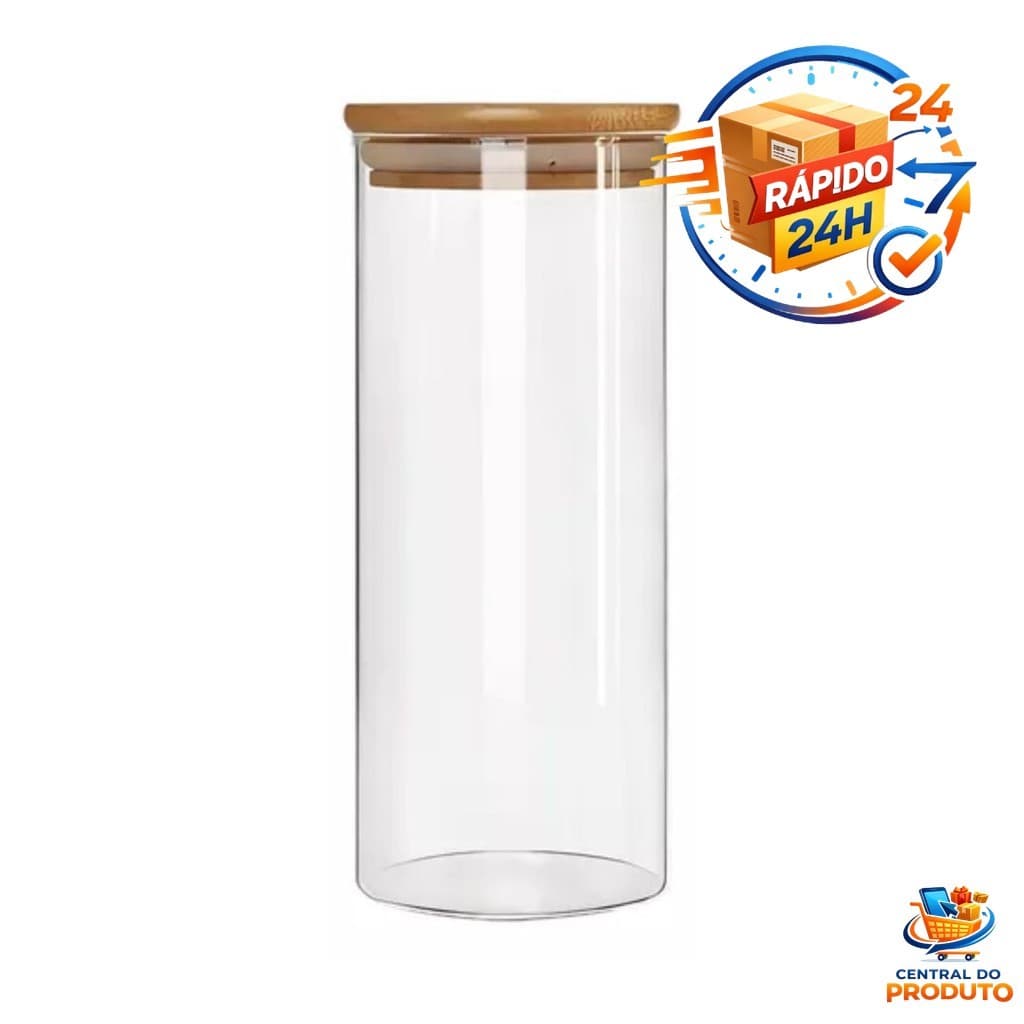 Pote de Vidro Hermético com Tampa Bambu 1500ml Armazenamento Seguros Alimentos Frescos Design