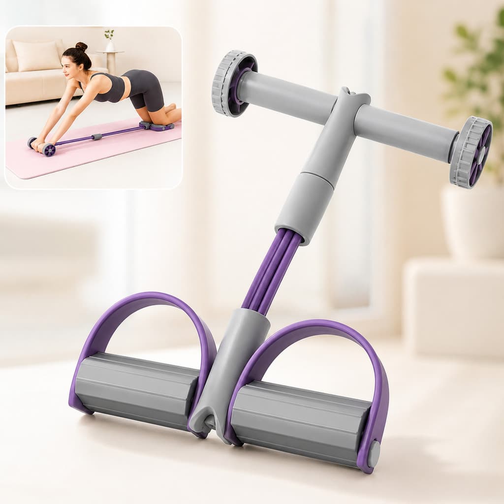 Rolo Abdominal 3 EM 1 Com Elástico e Pedal Para Abdômen Braços Pernas Treino em Casa